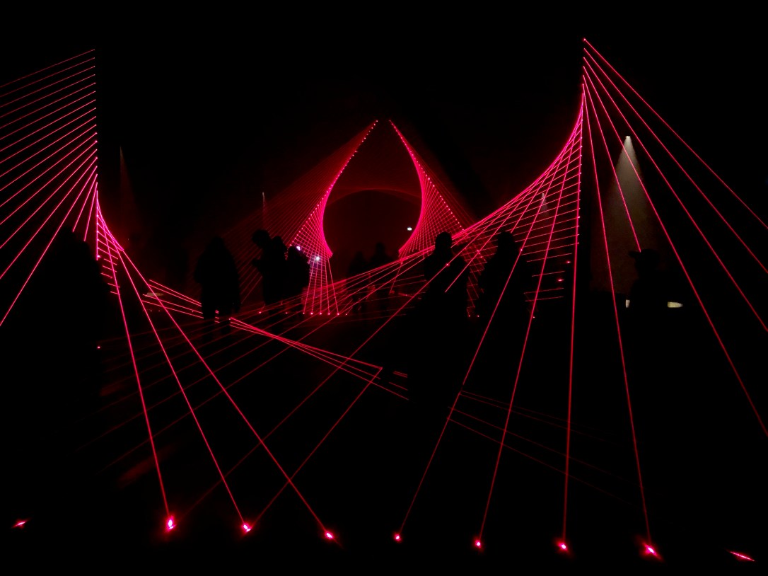 A red laser light installation at Dark Mofo winter festival in Tasmania
